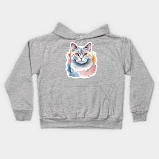 British Shorthair Cat Watercolor Drawing Kids Hoodie